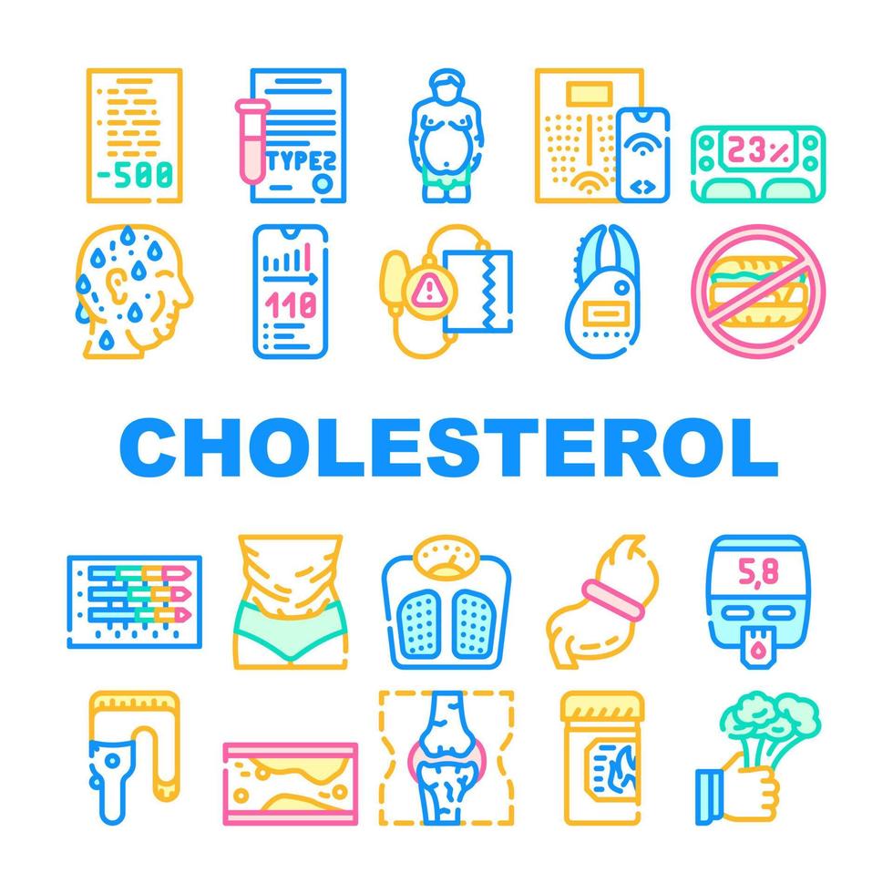 Cholesterol Overweight Collection Icons Set Vector flat