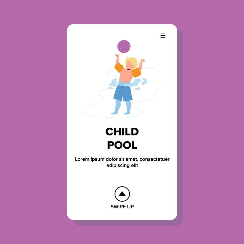 Child Pool Playing Little Boy With Ball Vector