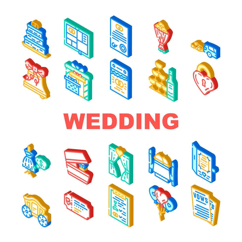 conjunto de iconos de colección de accesorios del día de la boda vector