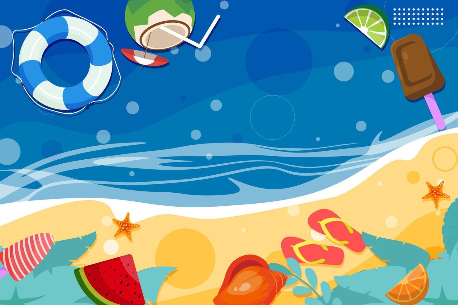 Summer beach top view elements background vector