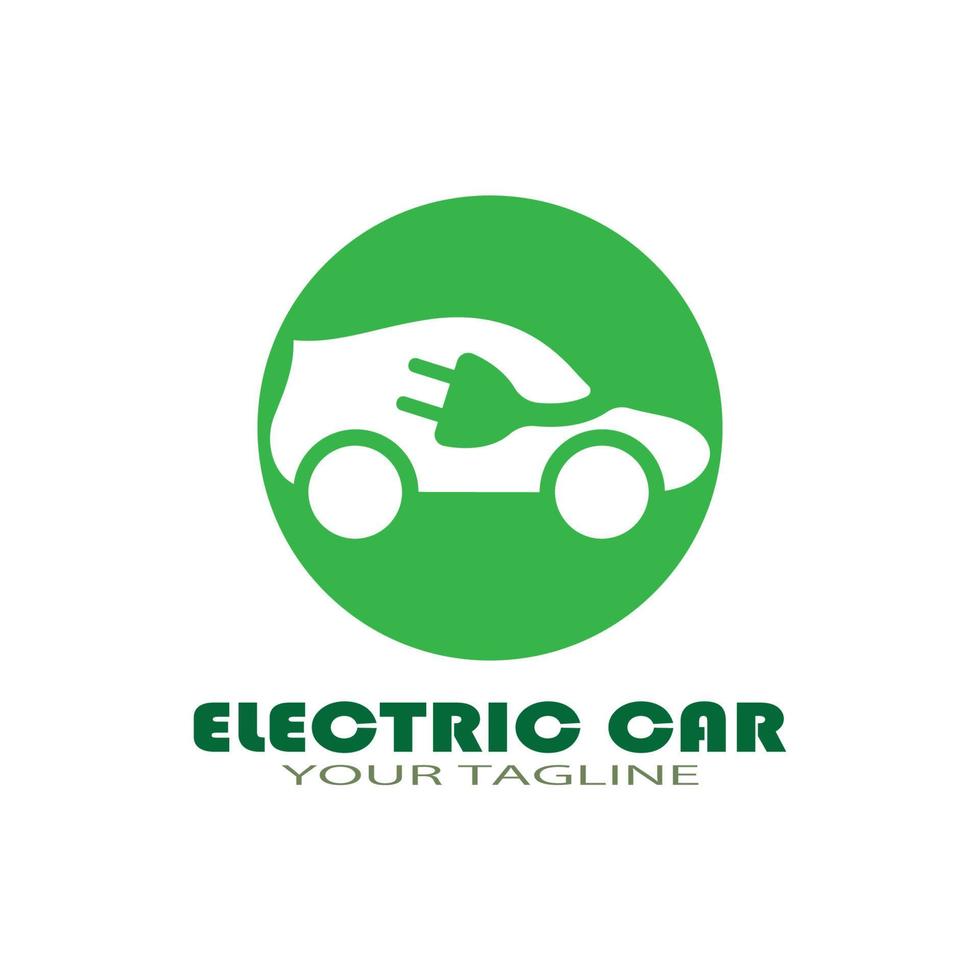 coche ecológico y vector de logotipo de icono de tecnología de coche verde eléctrico.