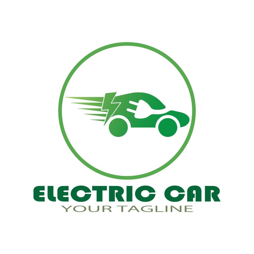 coche ecológico y vector de logotipo de icono de tecnología de coche verde eléctrico.