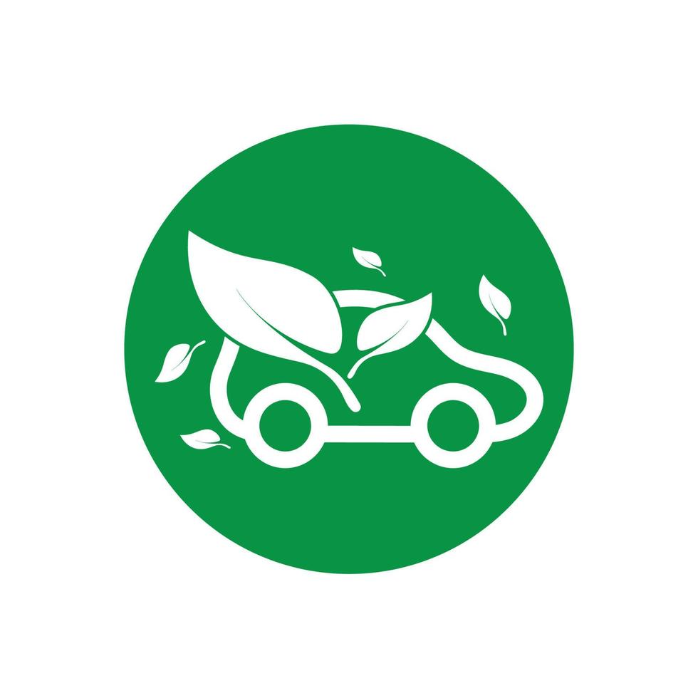 coche ecológico y vector de logotipo de icono de tecnología de coche verde eléctrico.