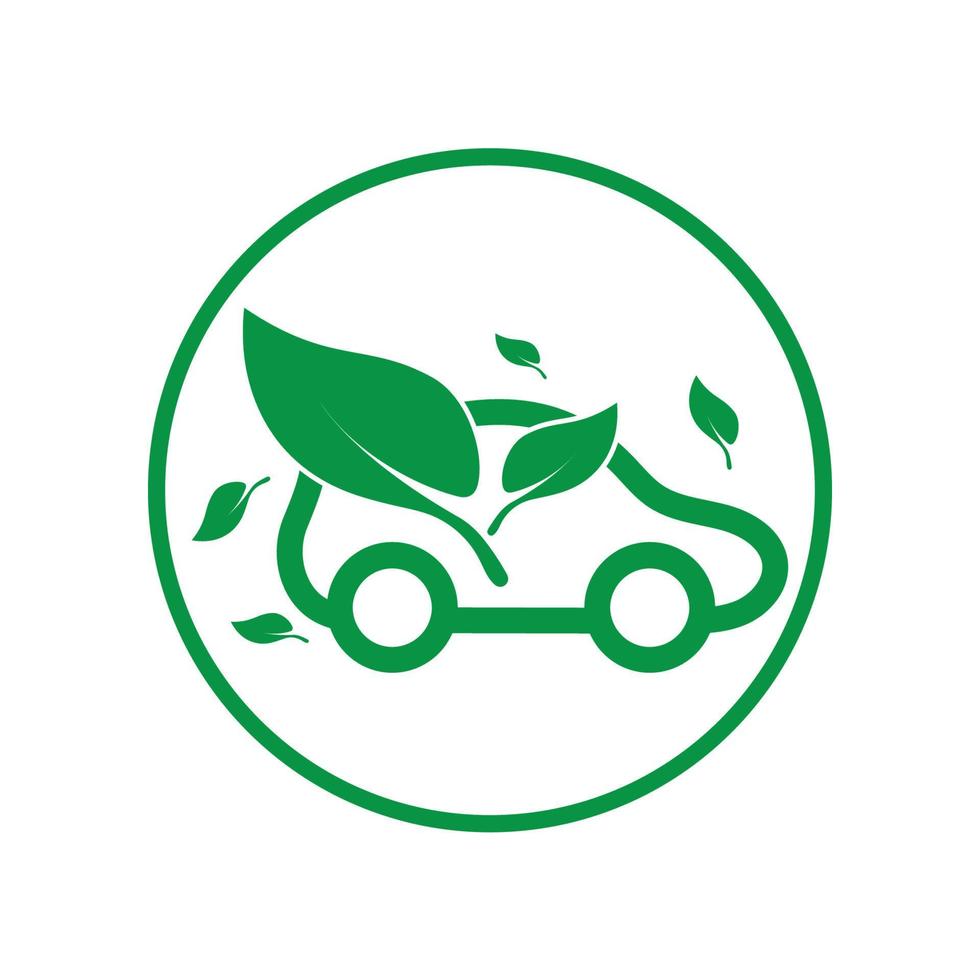 coche ecológico y vector de logotipo de icono de tecnología de coche verde eléctrico.