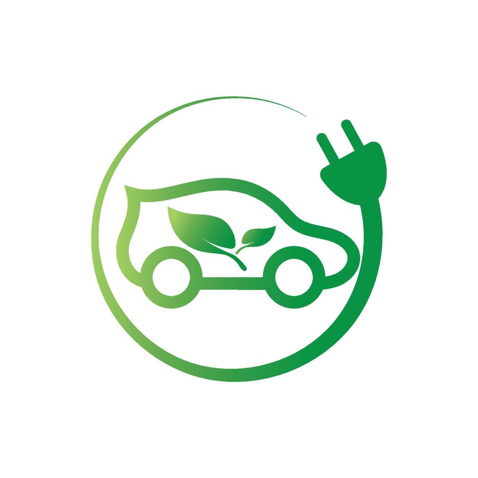 coche ecológico y vector de logotipo de icono de tecnología de coche verde eléctrico.