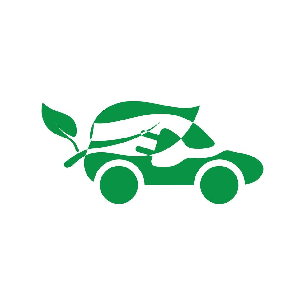 coche ecológico y vector de logotipo de icono de tecnología de coche verde eléctrico.