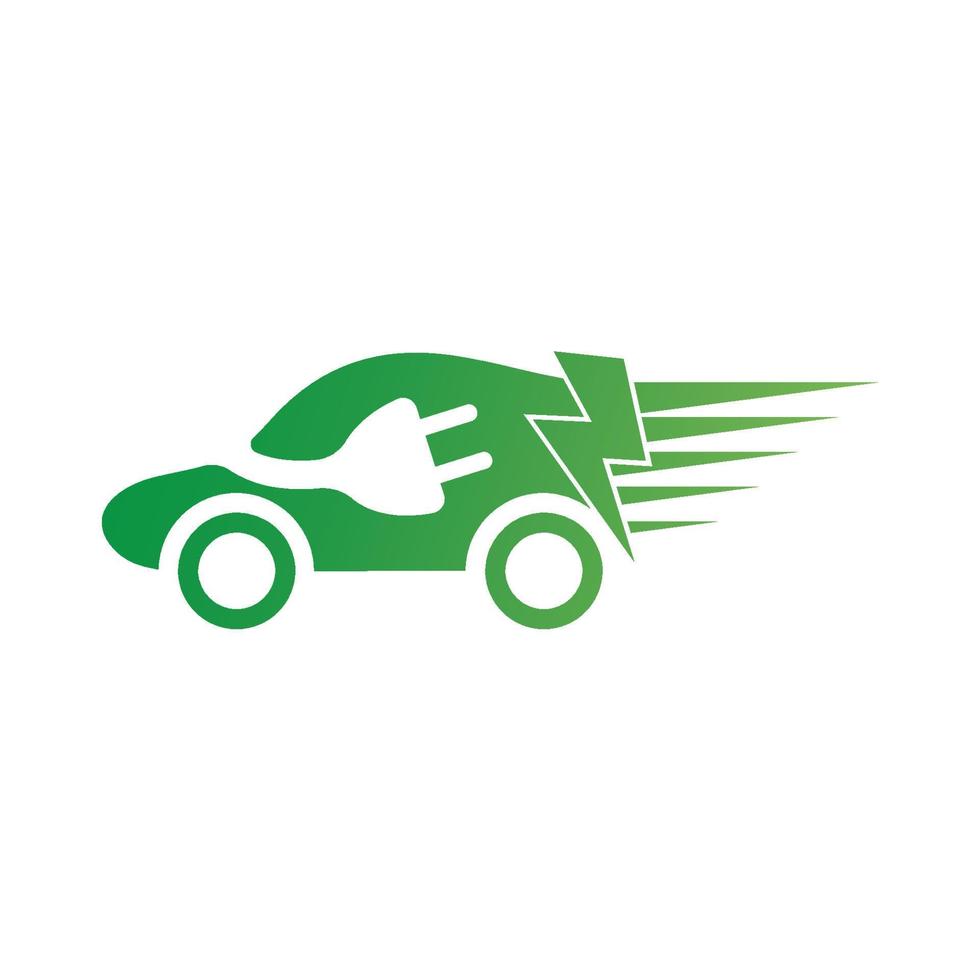 coche ecológico y vector de logotipo de icono de tecnología de coche verde eléctrico.