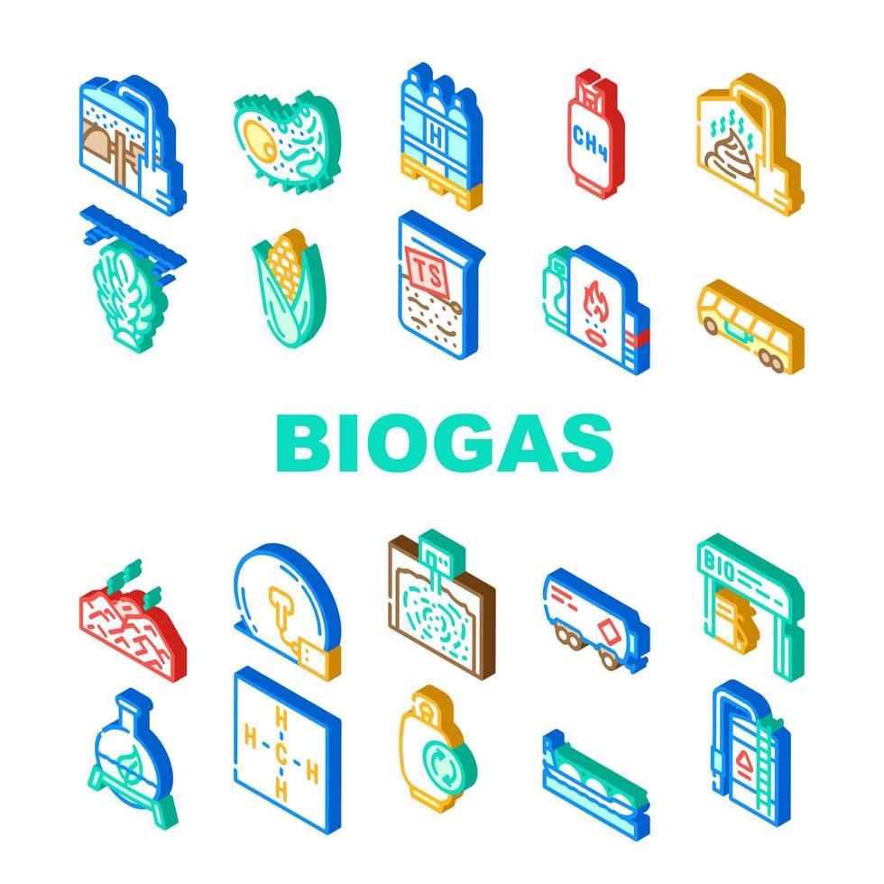 Biogas Energy Fuel Collection Icons Set Vector