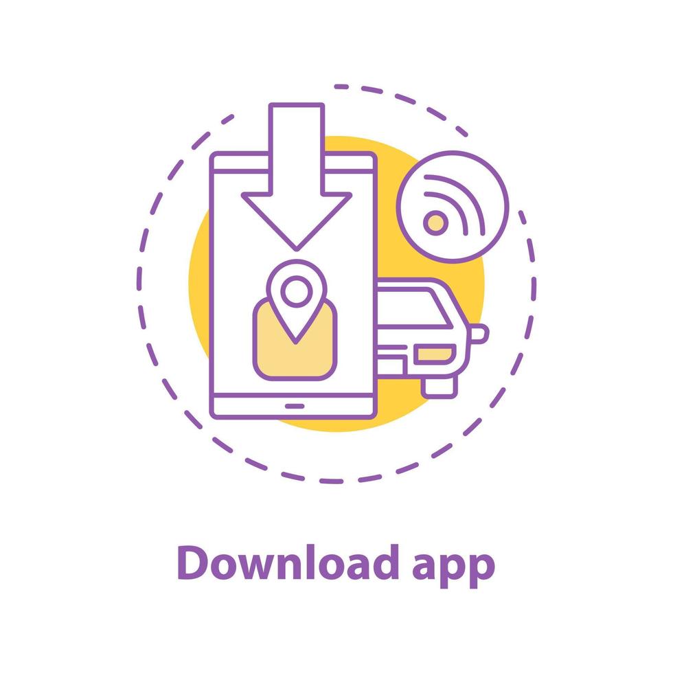 Mobile app downloading concept icon. Carpooling service idea thin line illustration. Vector isolated outline drawing