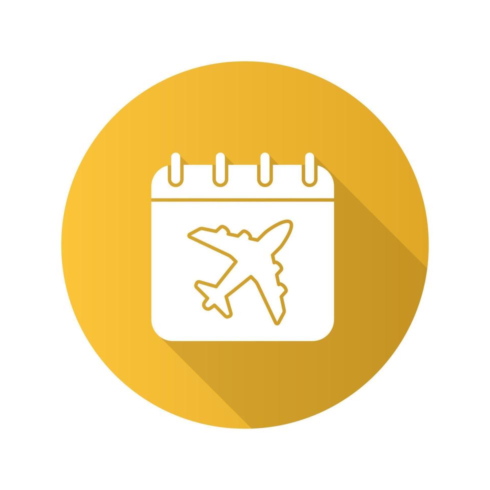 Flight date flat design long shadow glyph icon. Calendar page with airplane. Plane departure date. Vector silhouette illustration