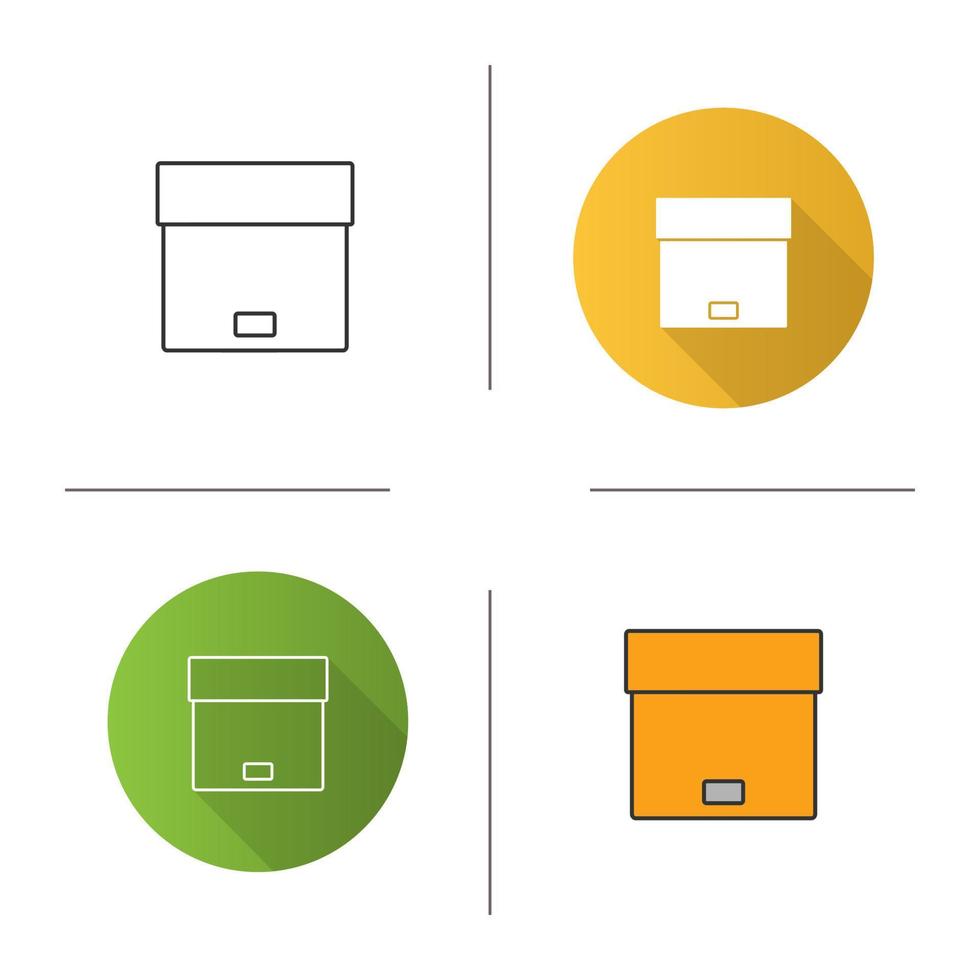 Parcel icon. Package. Cardboard box. Flat design, linear and color styles. Isolated vector illustrations