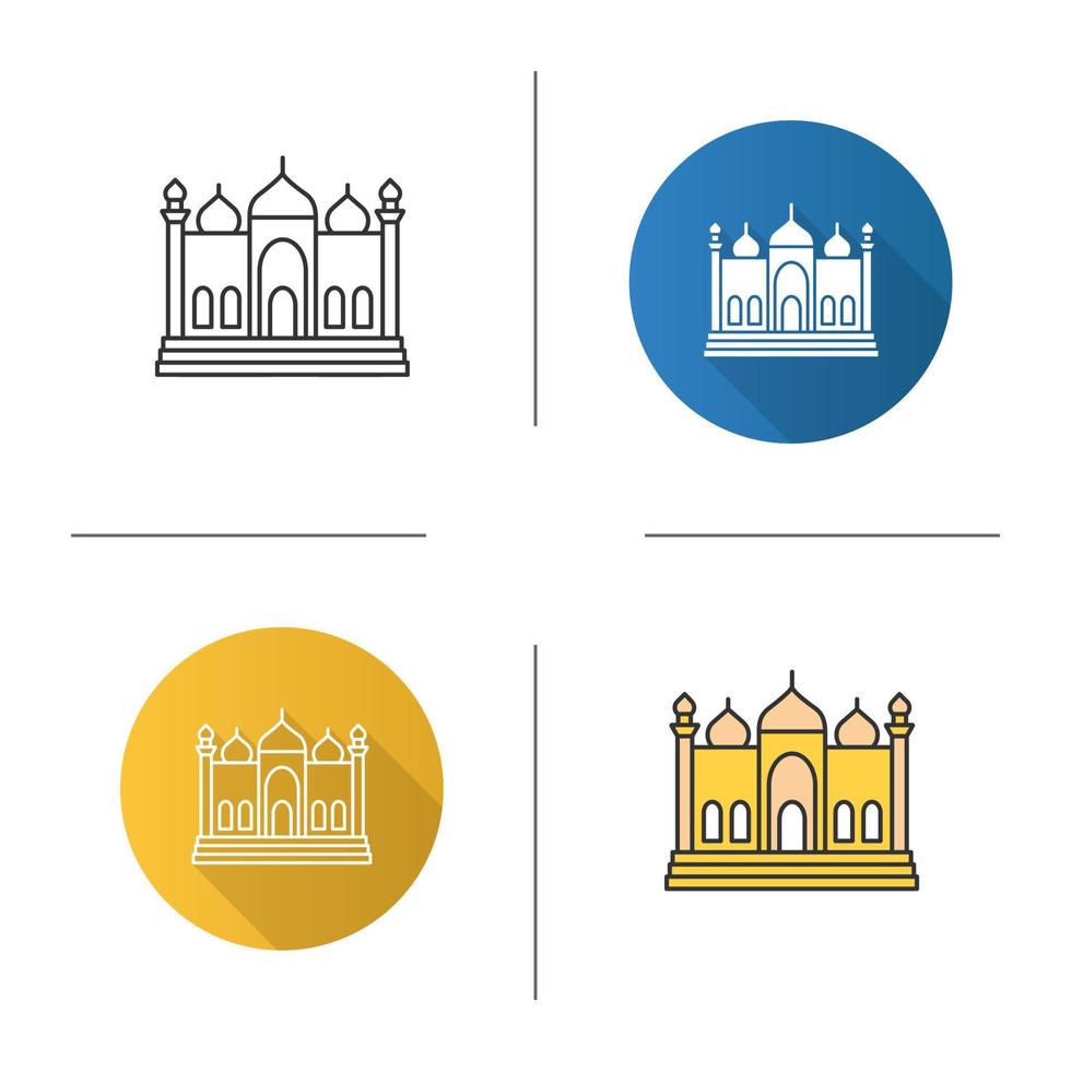 Mosque icon. Flat design, linear and color styles. Islamic culture. Muslim worship place. Isolated vector illustrations