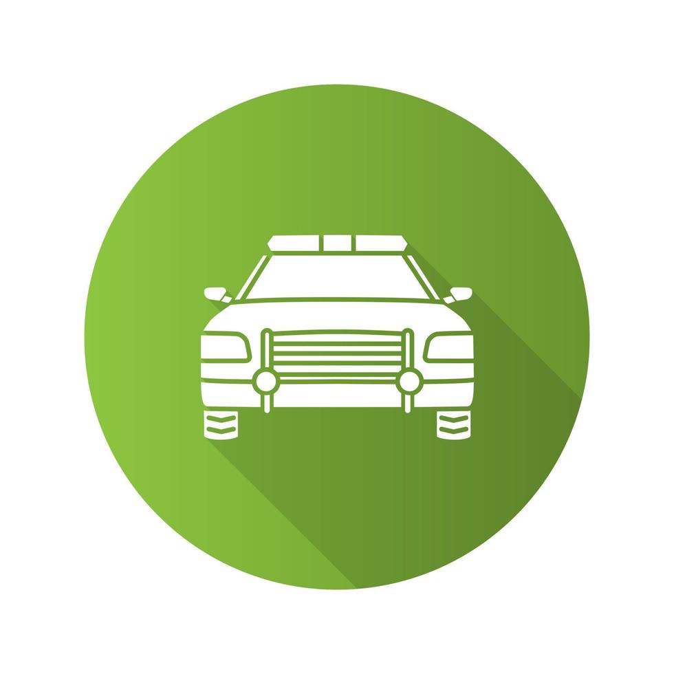 Police car flat design long shadow glyph icon. Vector silhouette illustration