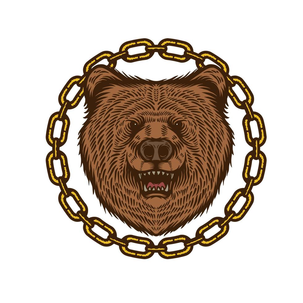 hand drawn logo grizzly bear chain vector