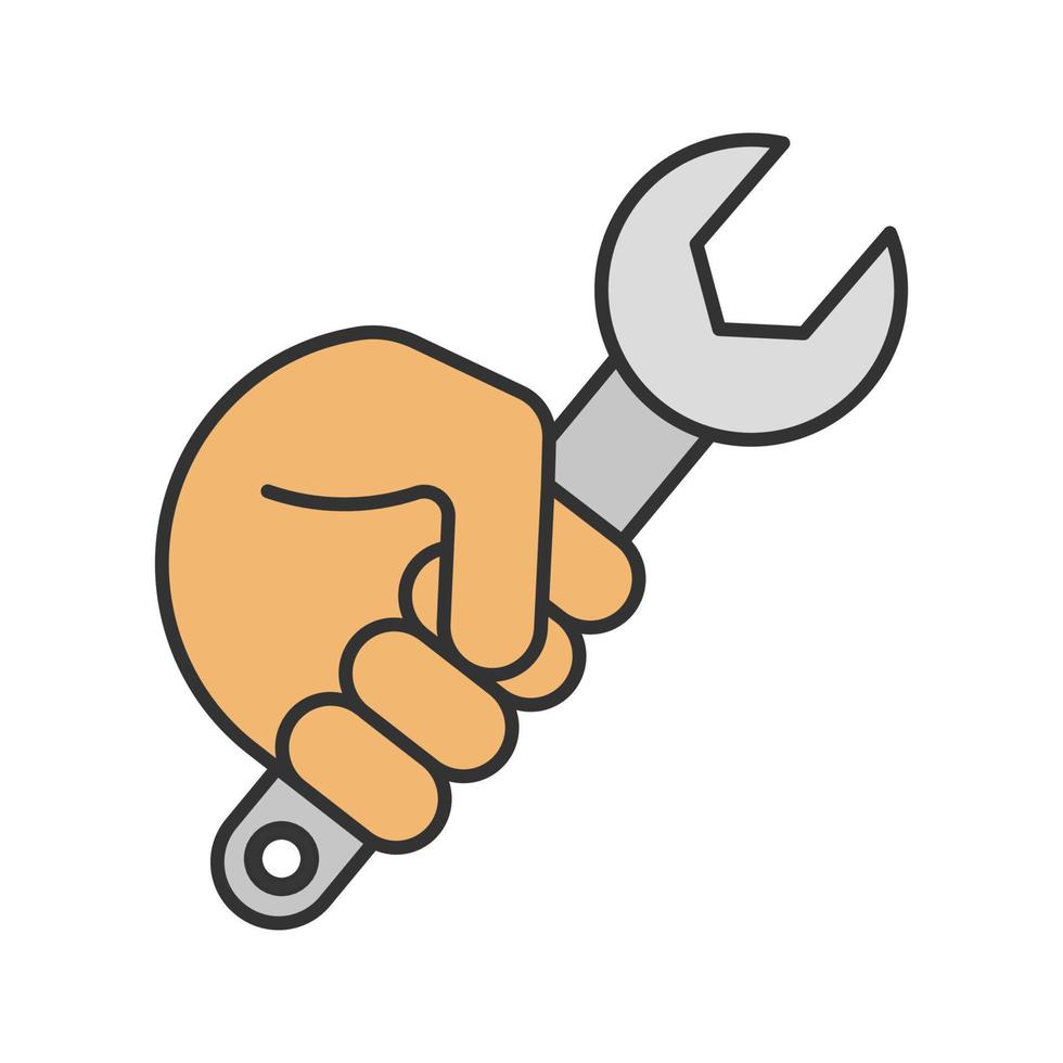 Hand holding wrench color icon. Combination spanner. Isolated vector illustration