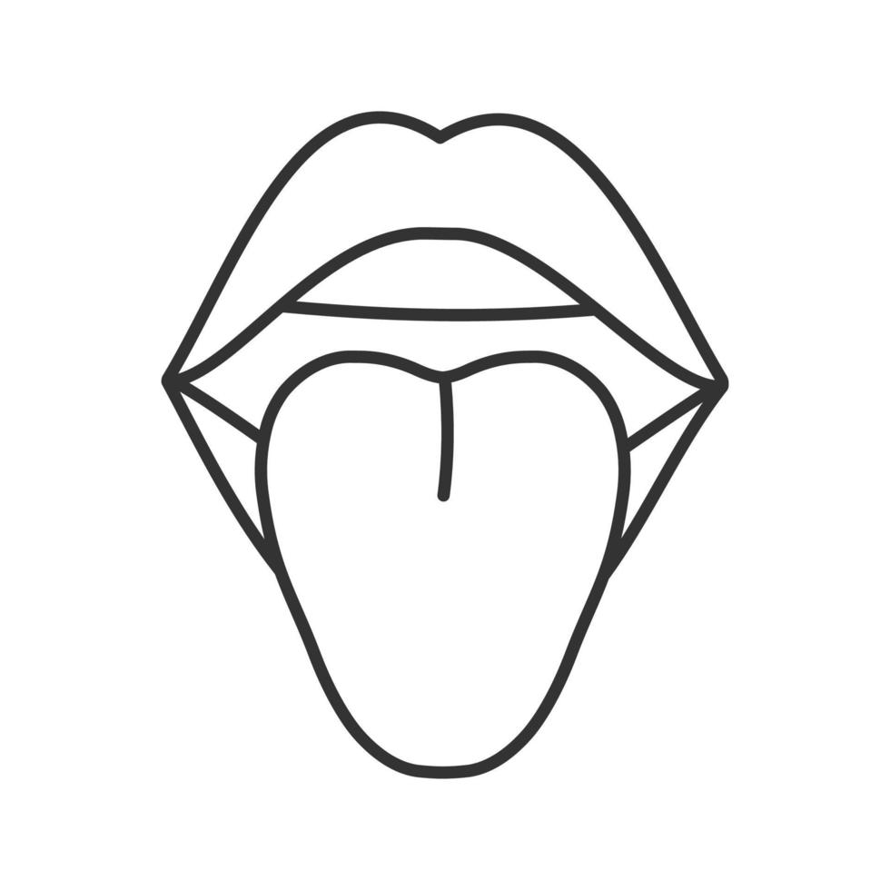 icono lineal de boca femenina abierta. lengua. ilustración de línea delgada. cavidad oral. símbolo de contorno dibujo de contorno aislado vectorial vector