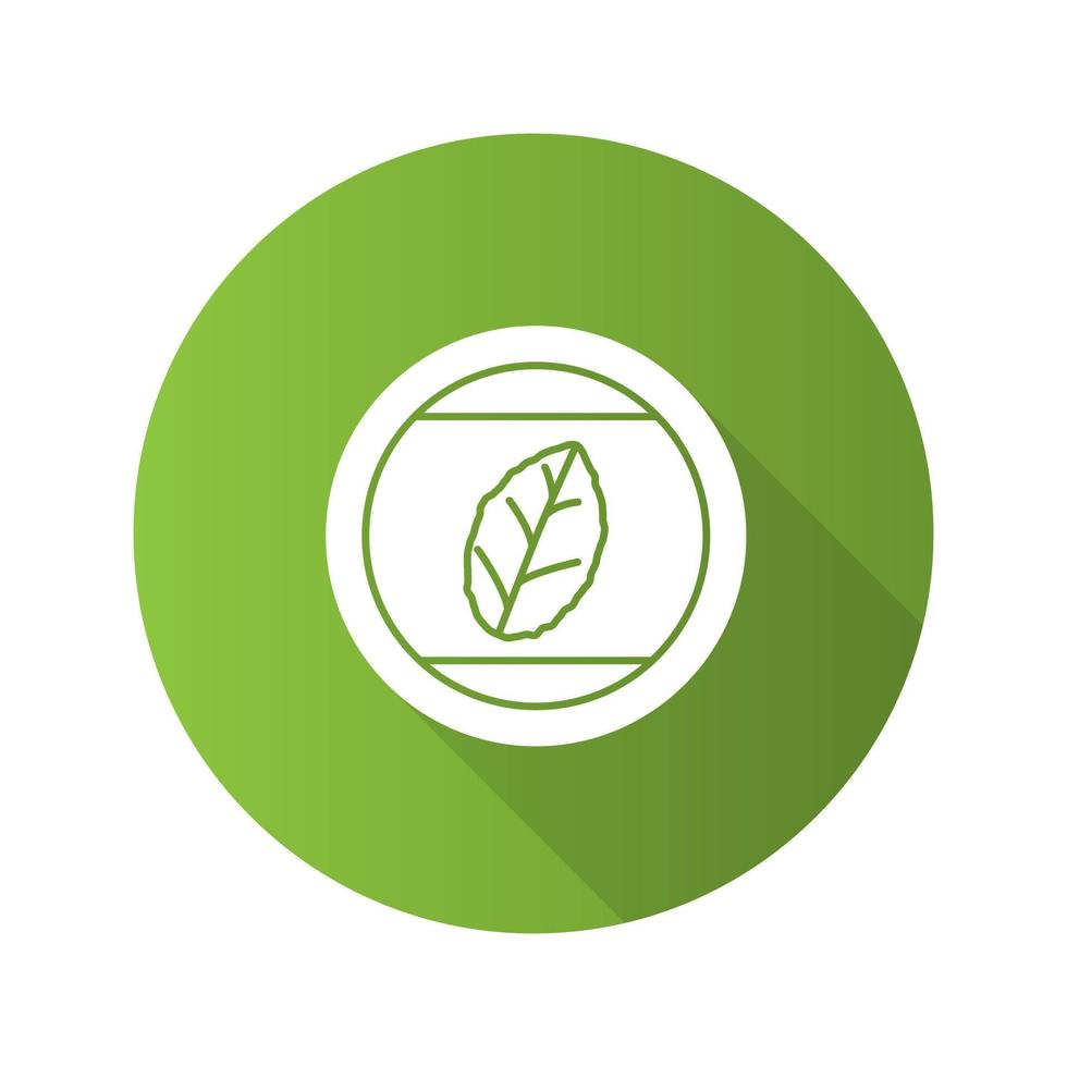 Round sticker with tobacco leaf flat design long shadow glyph icon. Mint. Vector silhouette illustration