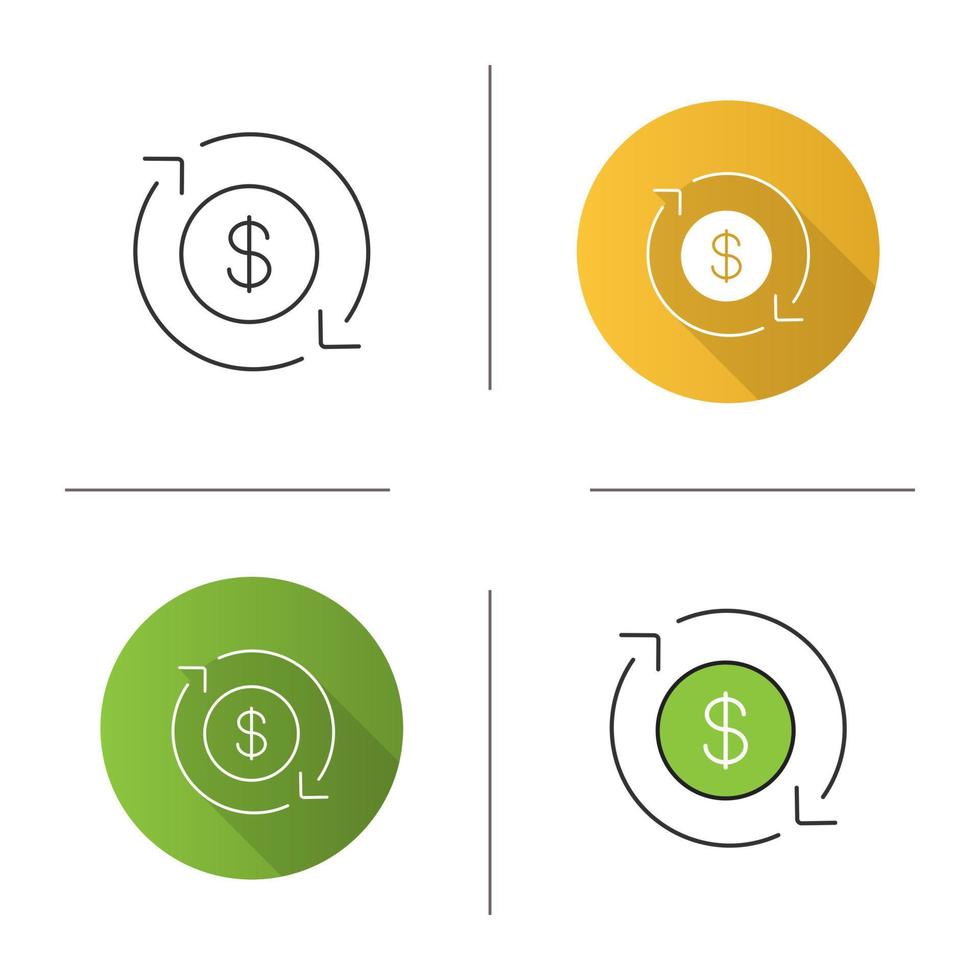 Dollar currency exchange icon. Refund. Circle arrow with dollar sign inside. Flat design, linear and color styles. Isolated vector illustrations