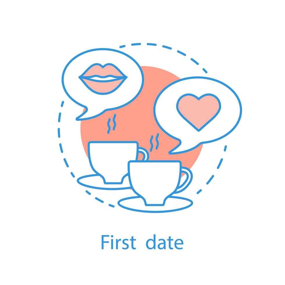 First date concept icon. Romantic relationships idea thin line illustration. Coffee date. Vector isolated outline drawing