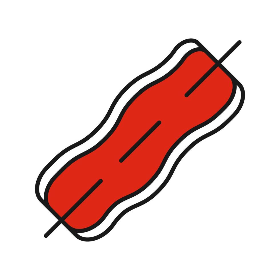 Bacon strip on skewer color icon. Isolated vector illustration