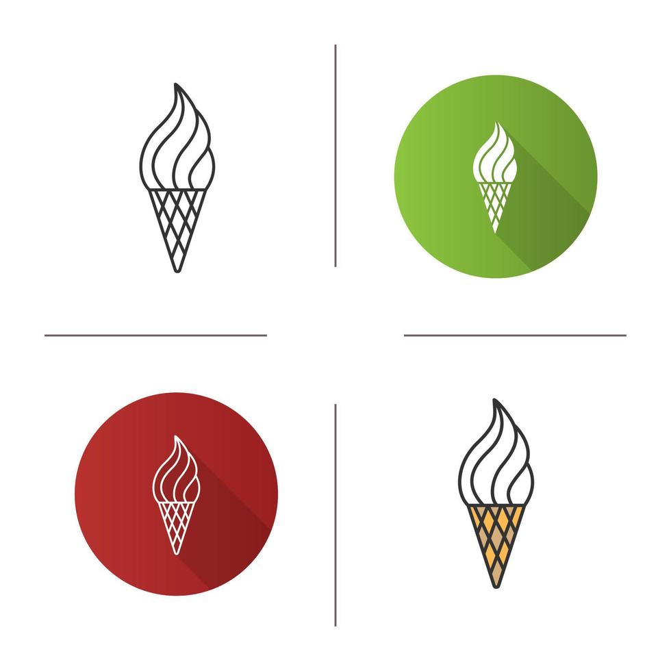 Ice cream cone icon. Flat design, linear and color styles. Isolated vector illustrations