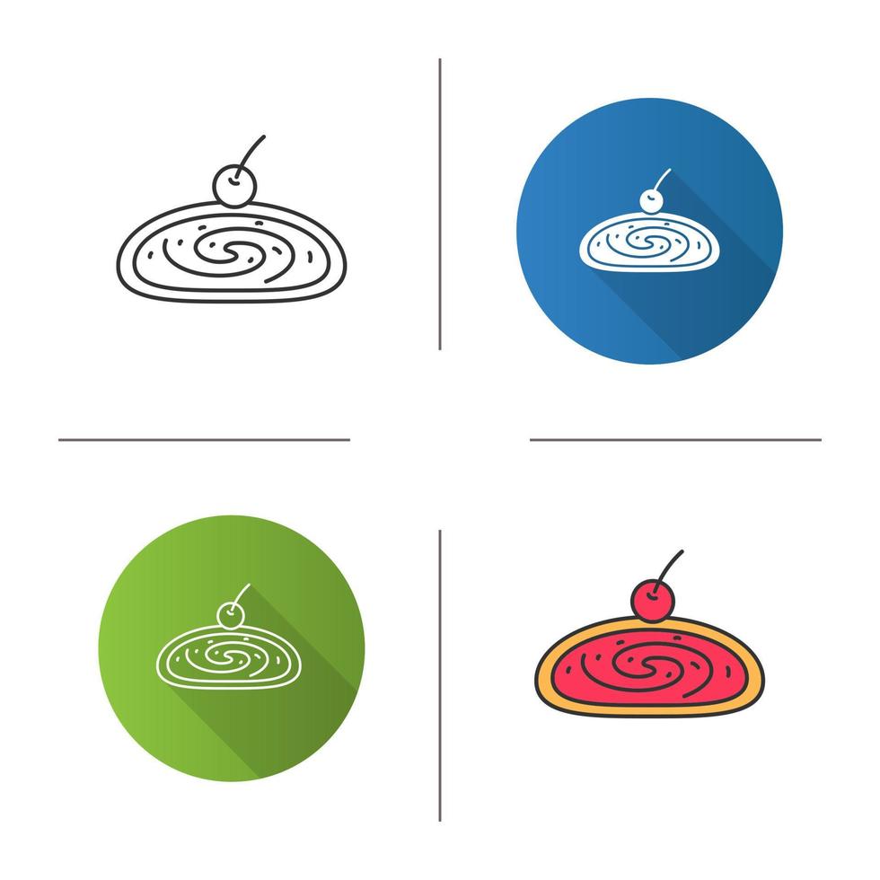 Cherry strudel icon. Swiss roll with jam. Flat design, linear and color styles. Isolated vector illustrations