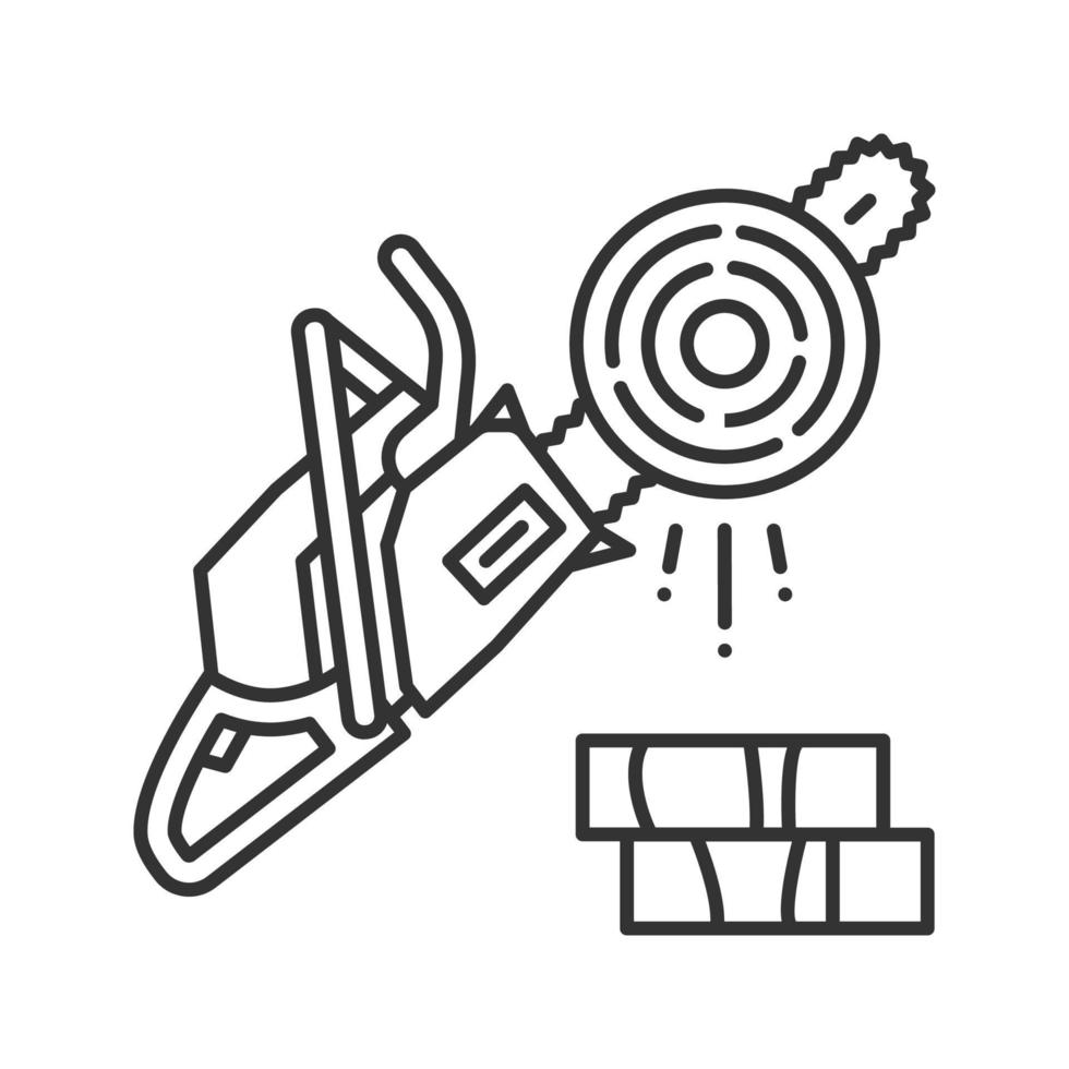 Chainsaw linear icon. Logging. Thin line illustration. Petrol-driven power chainsaw. Contour symbol. Vector isolated outline drawing