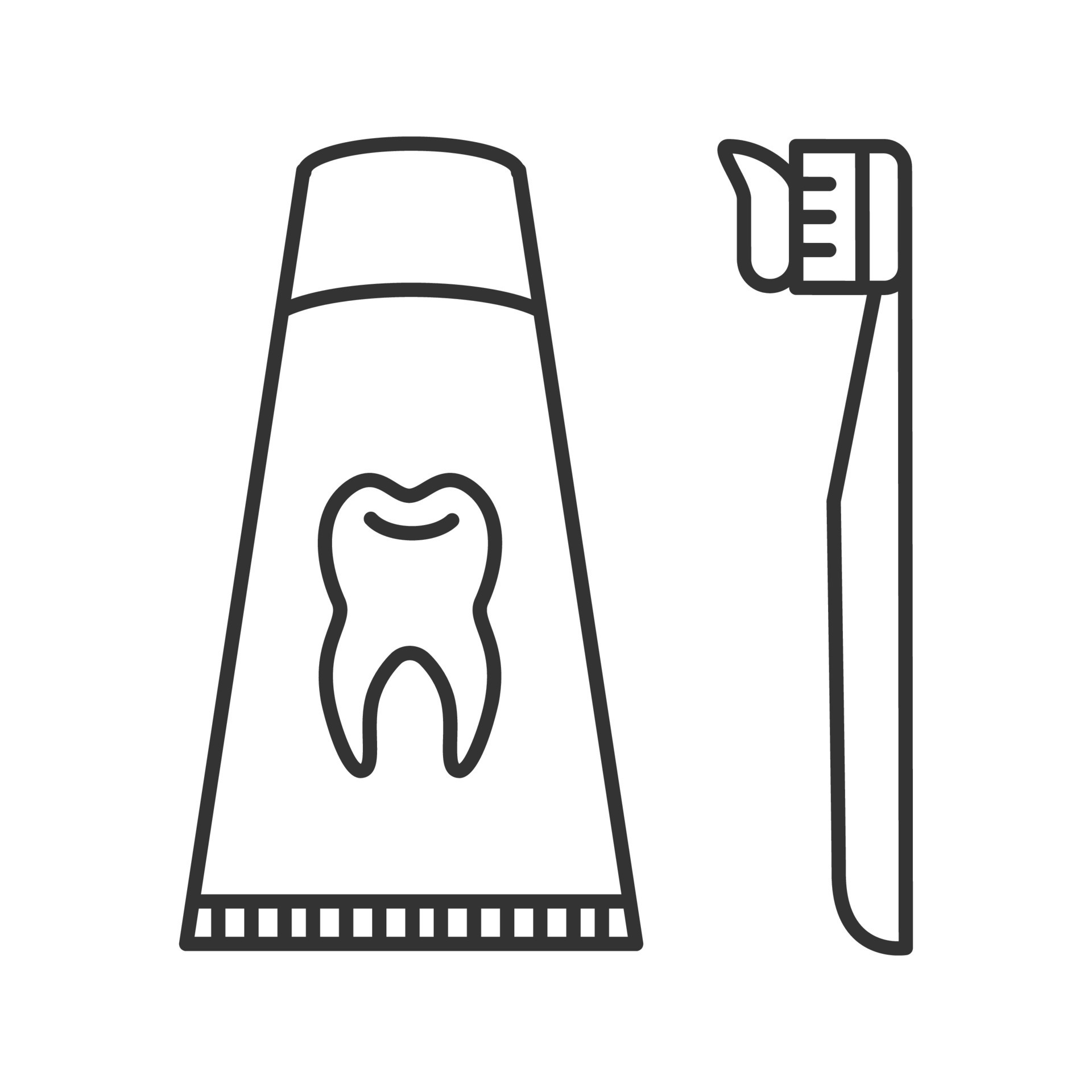 Toothbrush with toothpaste linear icon. Dentifrice. Thin line
