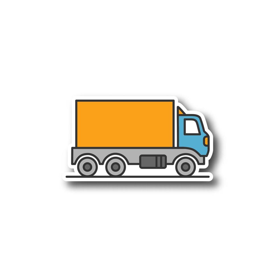 Delivery truck patch. Color sticker. Freight transport. Vector isolated illustration