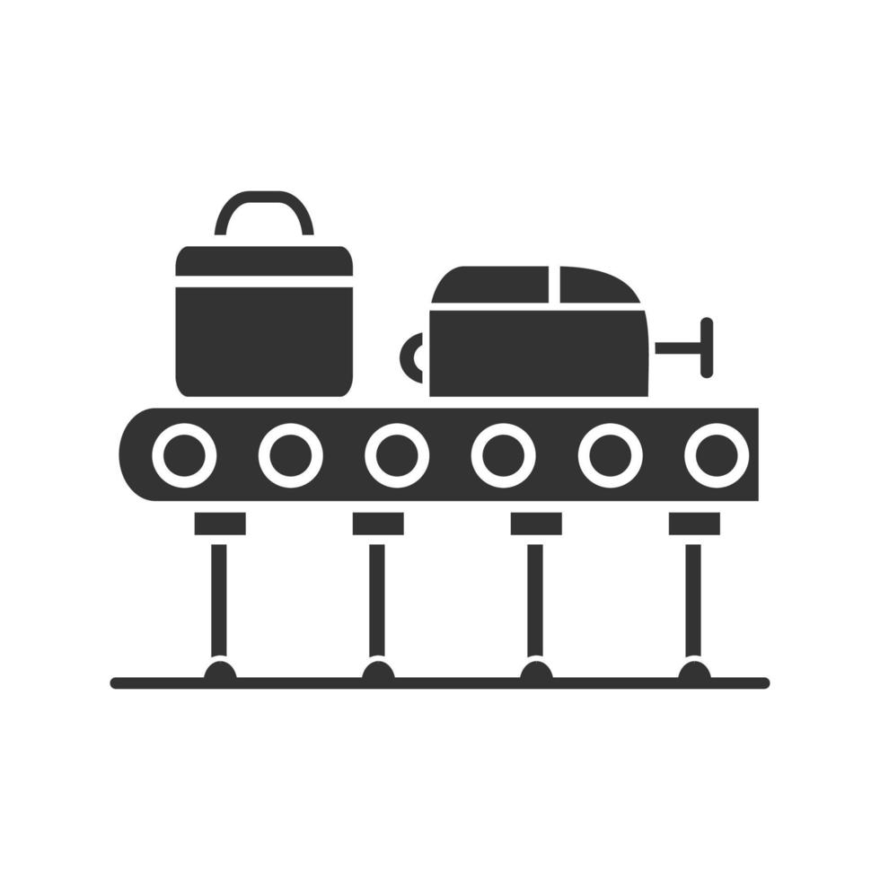 Baggage carousel glyph icon. Baggage reclaim. Luggage conveyor belt. Silhouette symbol. Negative space. Vector isolated illustration