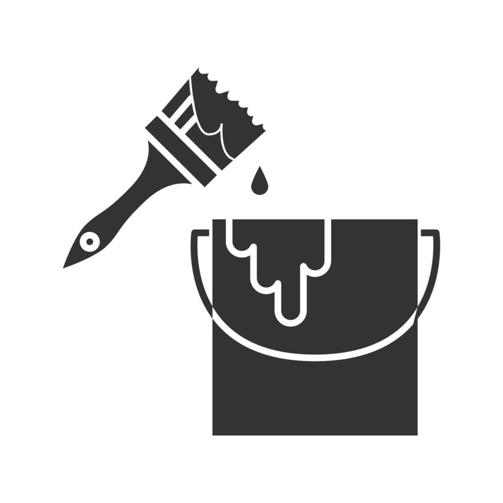 Paint bucket with brush glyph icon. Silhouette symbol. Painting, dyeing. Negative space. Vector isolated illustration