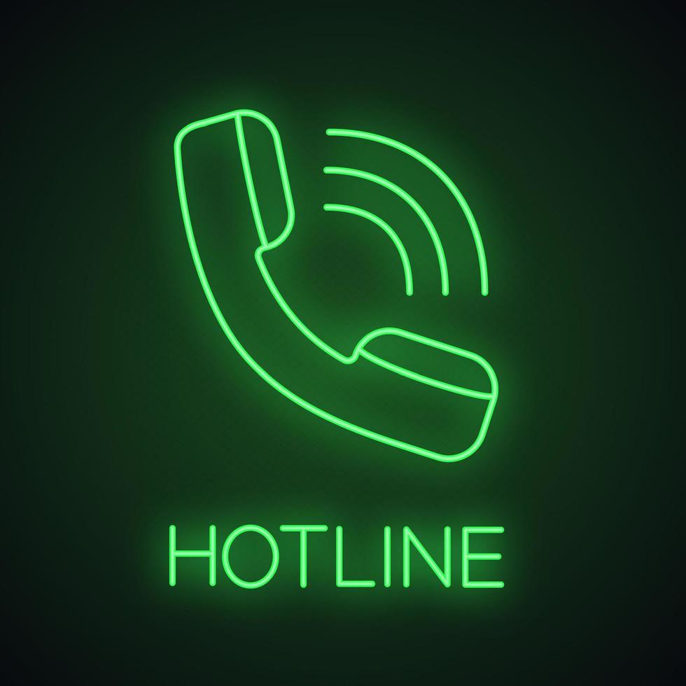 Handset neon light icon. Incoming call. Hotline. Telephone support. Glowing sign. Vector isolated illustration