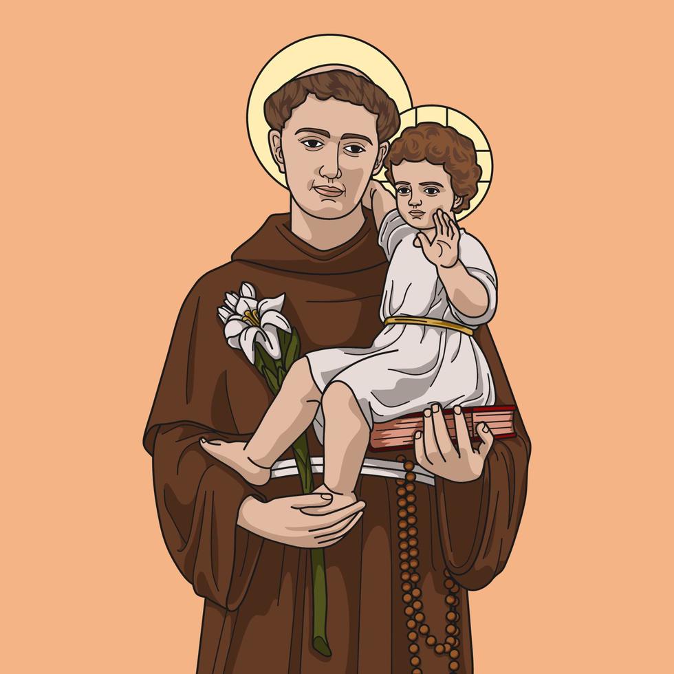 Saint Anthony of Padua and Lisbon Colored Vector Illustration