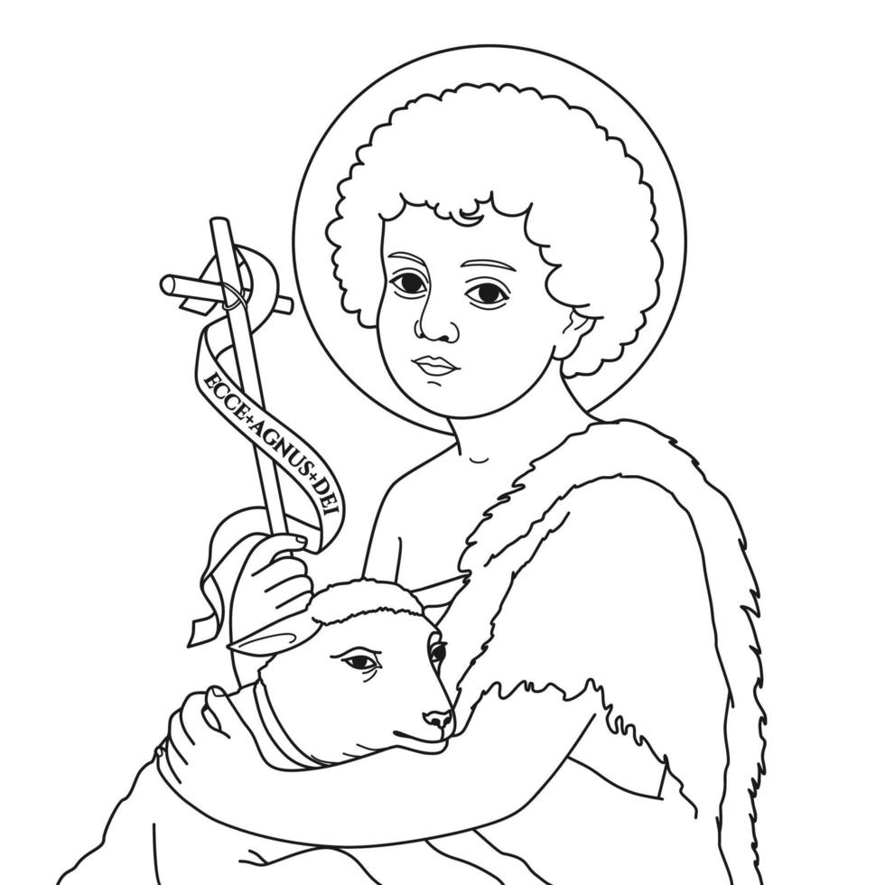 Saint John the Baptist Child Vector Illustration Outline Monochrome