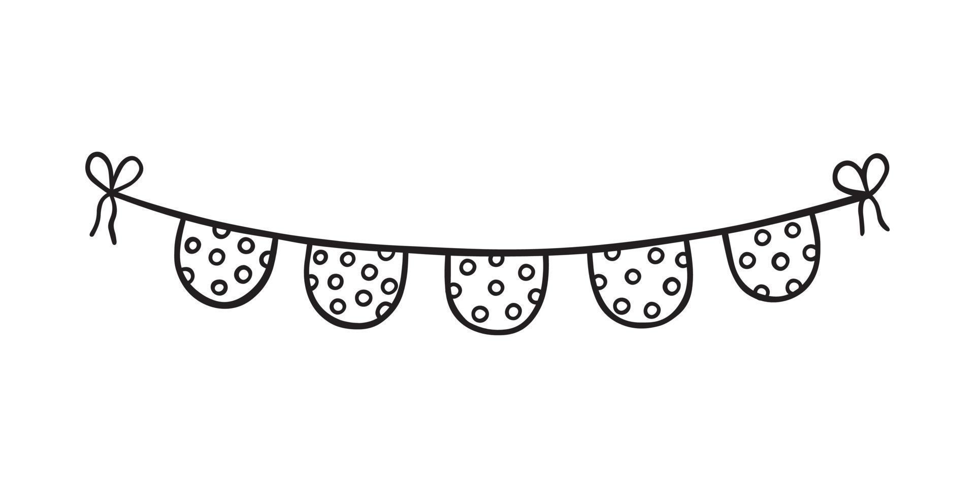 Hand drawn party bunting flags doodle.  Birthday garland in sketch style.  Vector illustration isolated on white background.
