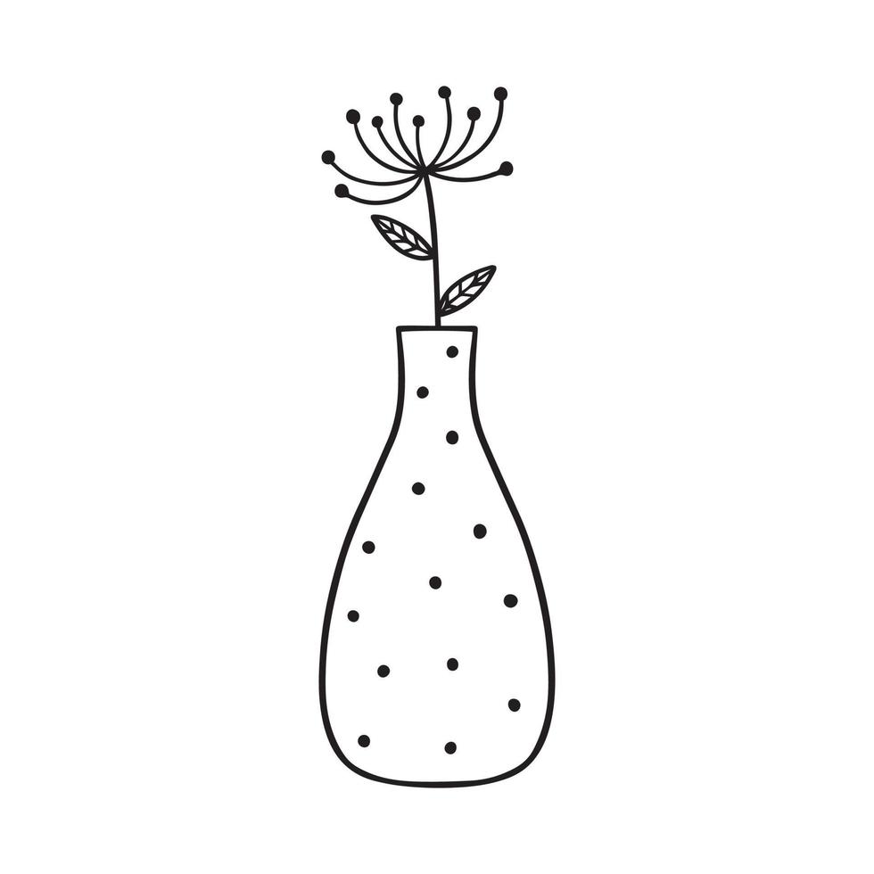 Hand drawn branches in a vase doodle. Home plants in sketch style. Vector illustration isolated on white background.