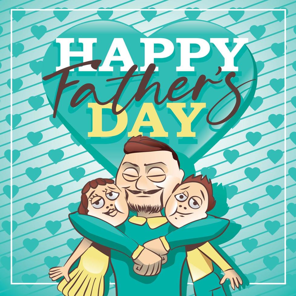 Vector illustration, happy father with a son and a daughter. Happy Father's day card design.