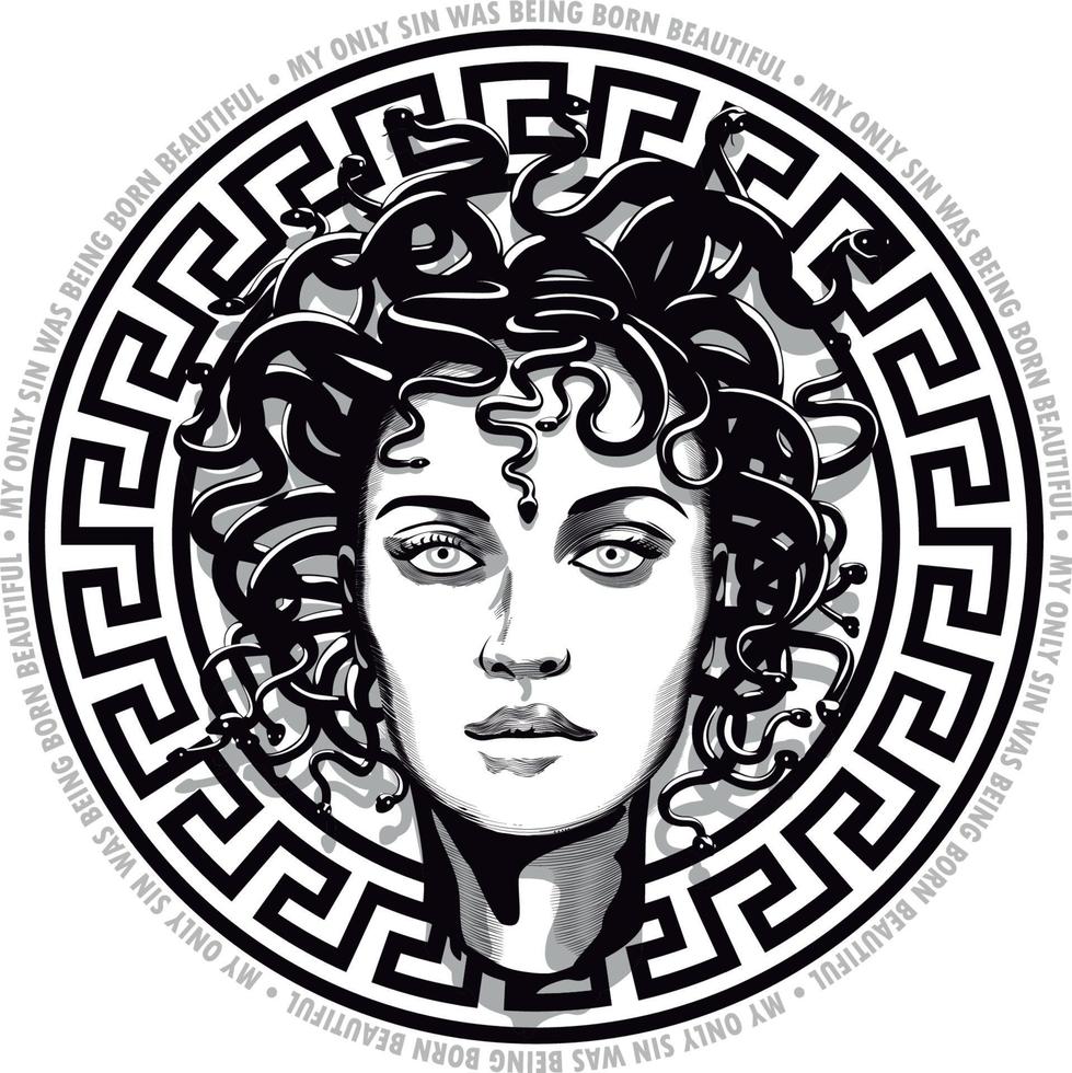 Medusa, My only sin was being born beautiful, mythology, feminism, vector, draw, Handmade drawing, vector