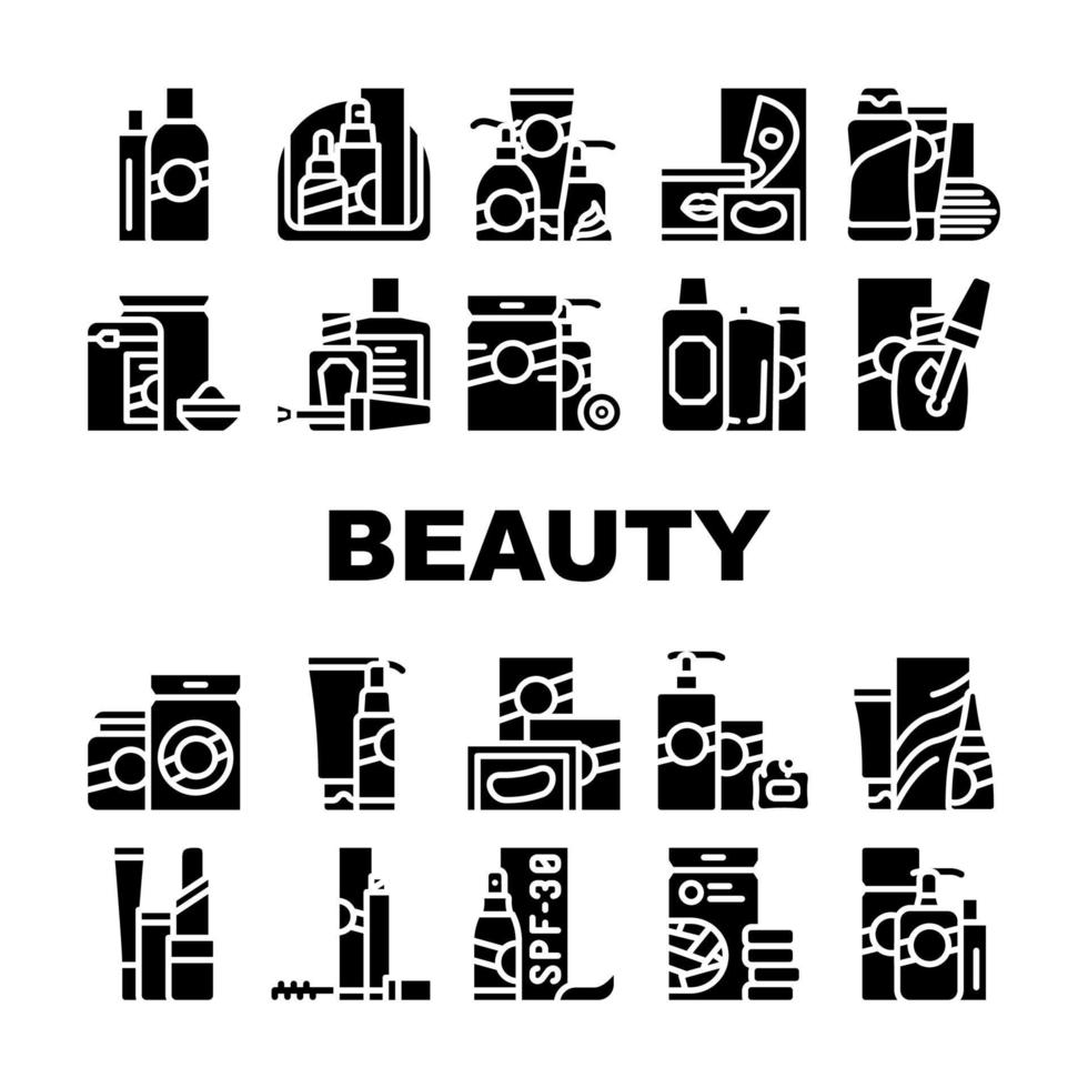 Beauty Products Makeup Collection Icons Set Vector