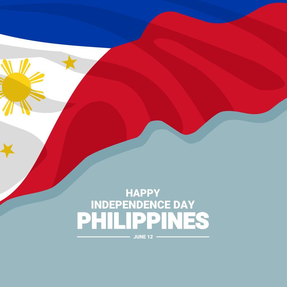 Philippines independence day greeting card, design element waving flag as symbol of independence, vector illustration.