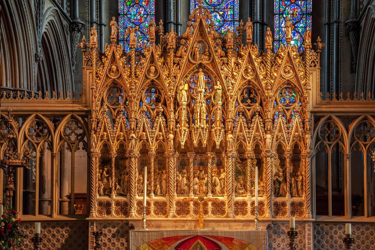 Sunlit altar in Ely Cathedral in Ely Cambridgeshire on November 22, 2012 photo