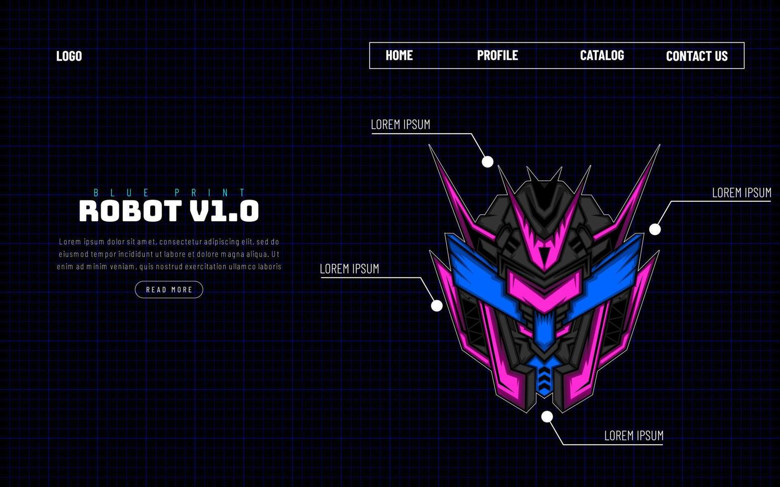 Blue print of red robot. Simple design for web landing page. vector