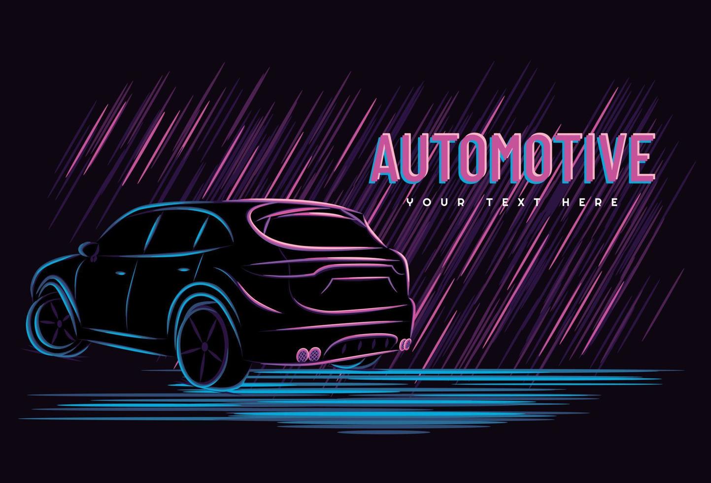 Illustration vector graphic of car automotive concept with line art neon sign style, Good for t shirt, banner, poster, landing page, flyer