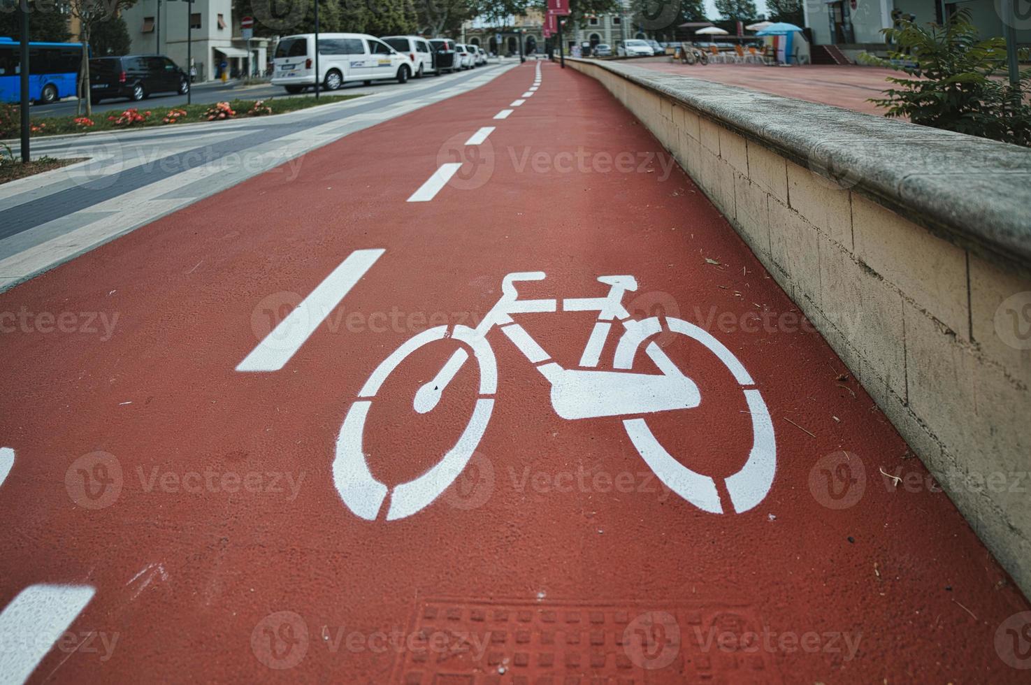 Ruby red color bike path photo