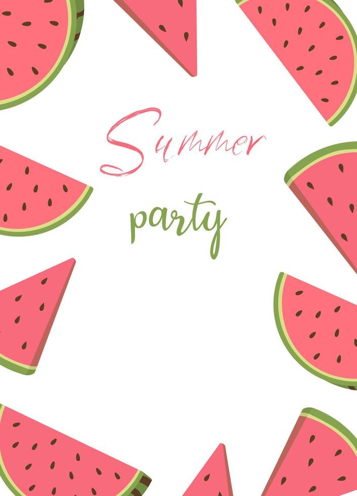 rebanadas de sandía coloridas de verano ilustración vectorial. aislado sobre fondo blanco. diseño de tarjetas de felicitación e invitación. vector