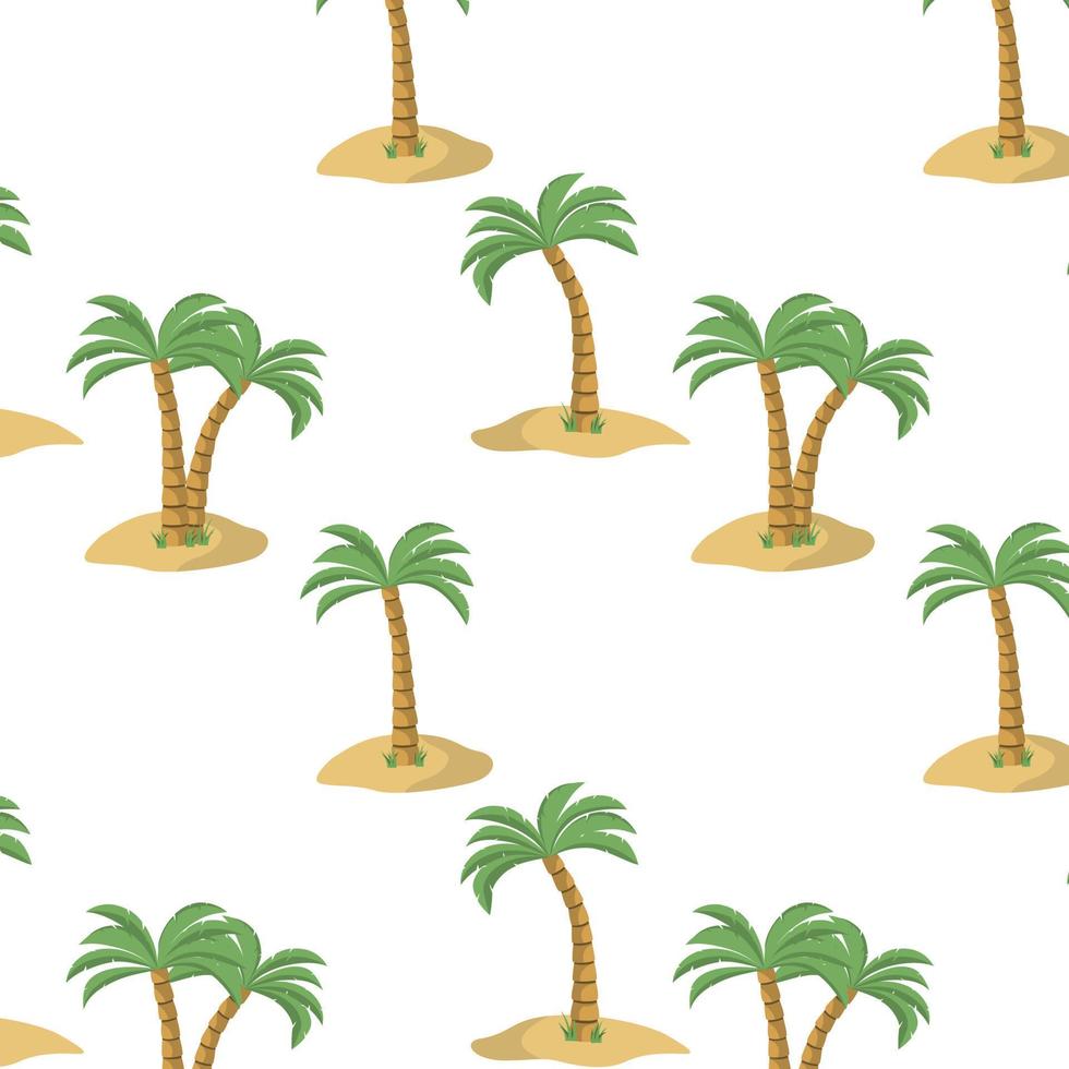 Cartoon tropical palms on sand island. Vector seamless pattern. Isolated on white background. Floral design for wallpaper, textile, print.