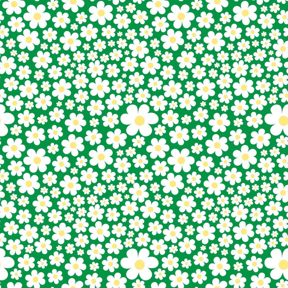 PriFloral pattern with white flowers. Liberty style. Vector seamless background for fashion prints. Ditsy print, texture. Green background.