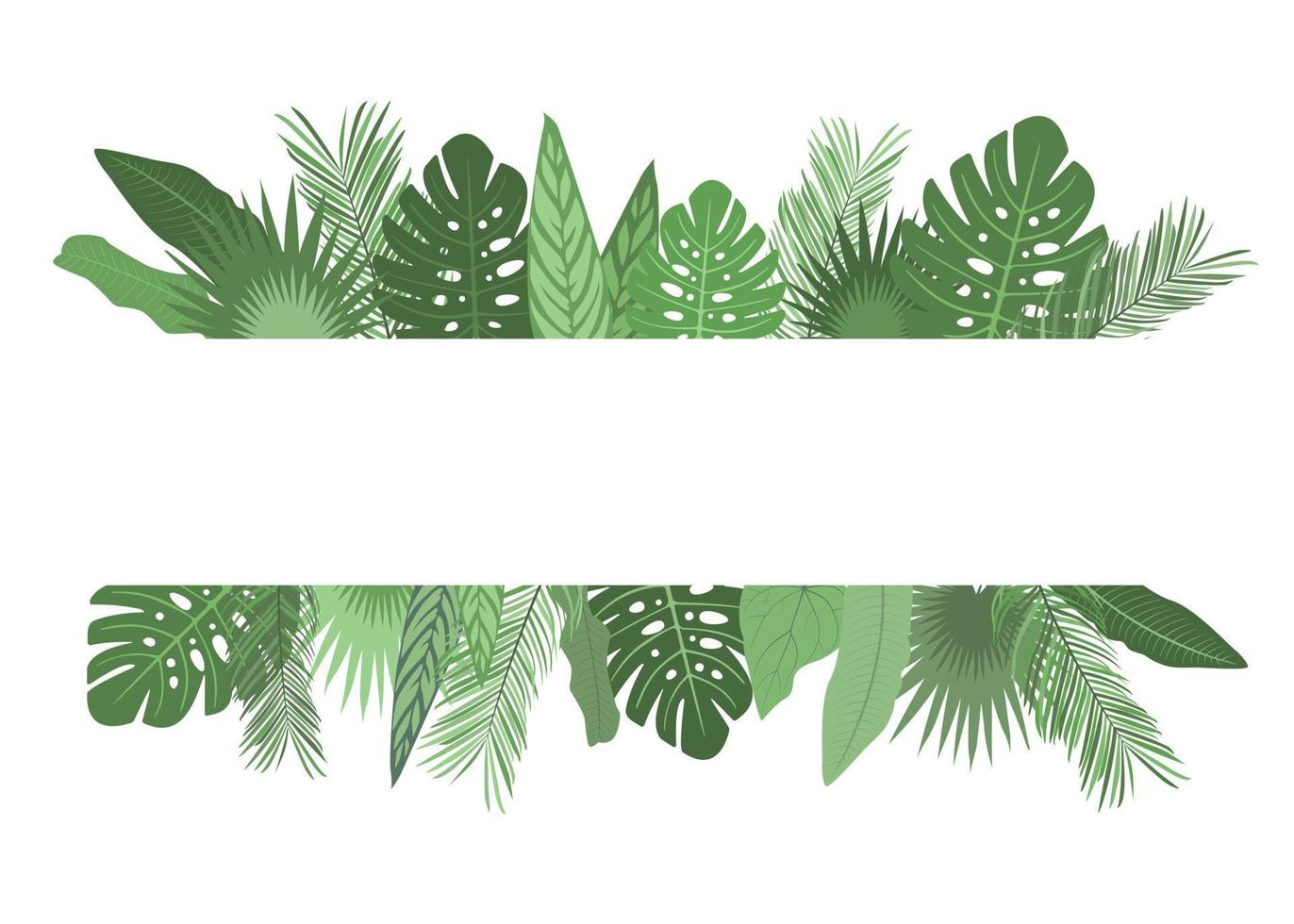 Green tropical floral frame template with place for your text. Modern wedding invitation. Isolated on white background. vector