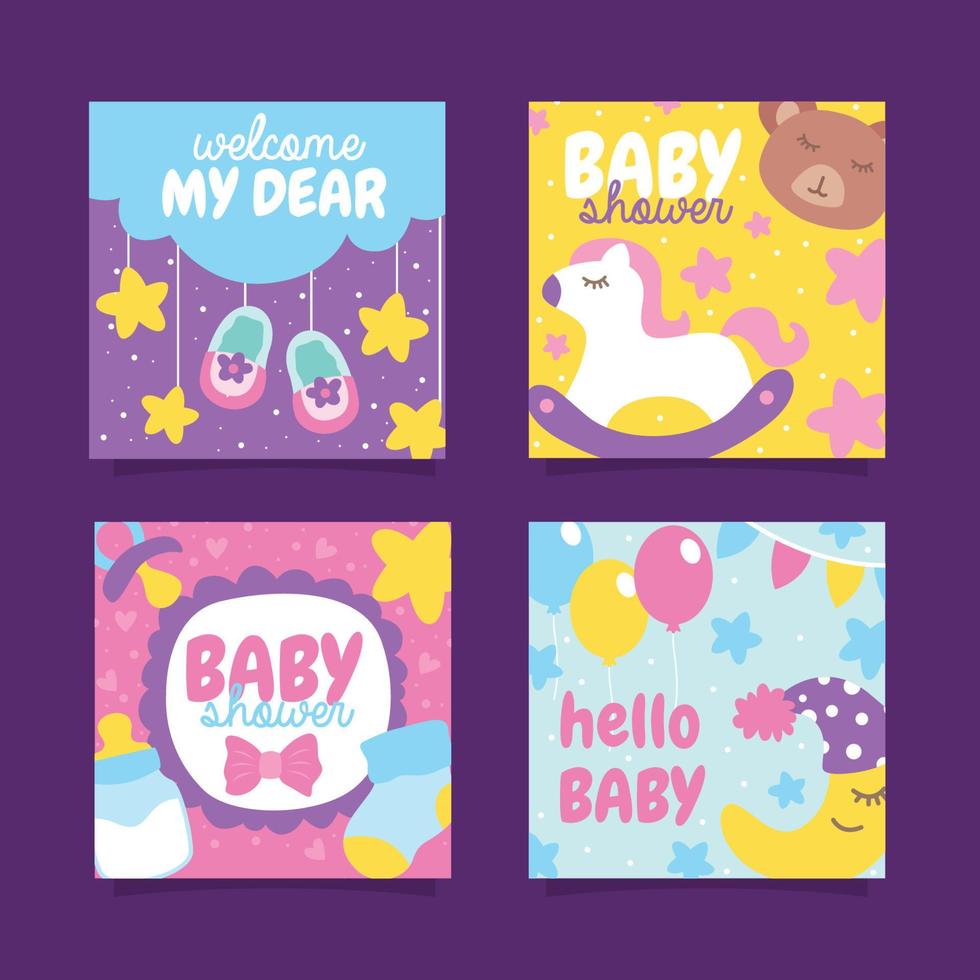 colección de tarjetas coloridas del doodle del día del nacimiento del bebé vector