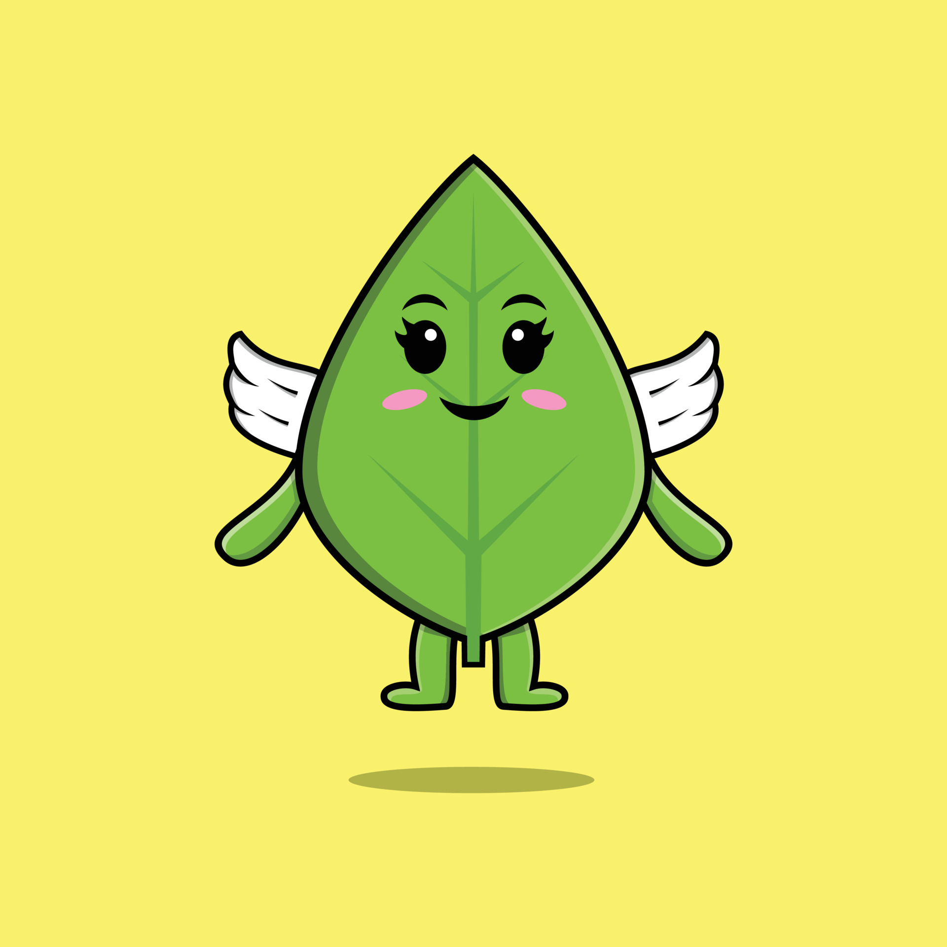 Cute cartoon green leaf character wearing wings 8105501 Vector Art at ...